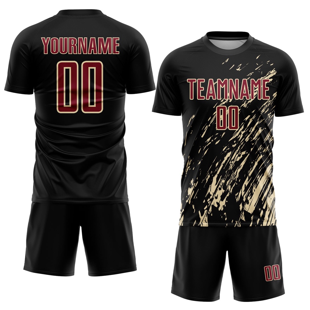 Black Crimson City Cream Sublimation Soccer Uniform Jersey, Custom Team Soccer Jersey Shirt