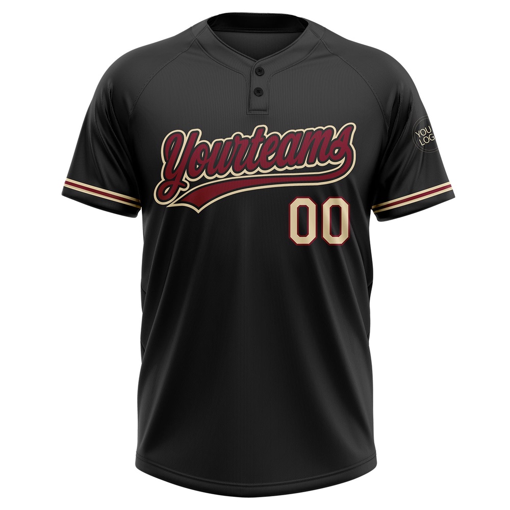 Black Crimson City Cream Two Button Unisex Softball Jersey, Custom Team Softball Jersey