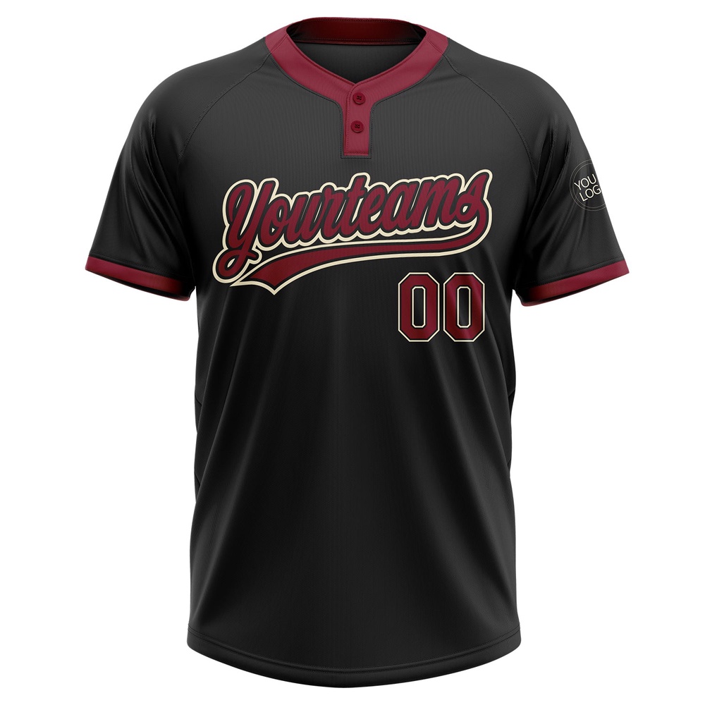 Black Crimson Cream Two Button Unisex Softball Jersey, Custom Team Softball Jersey