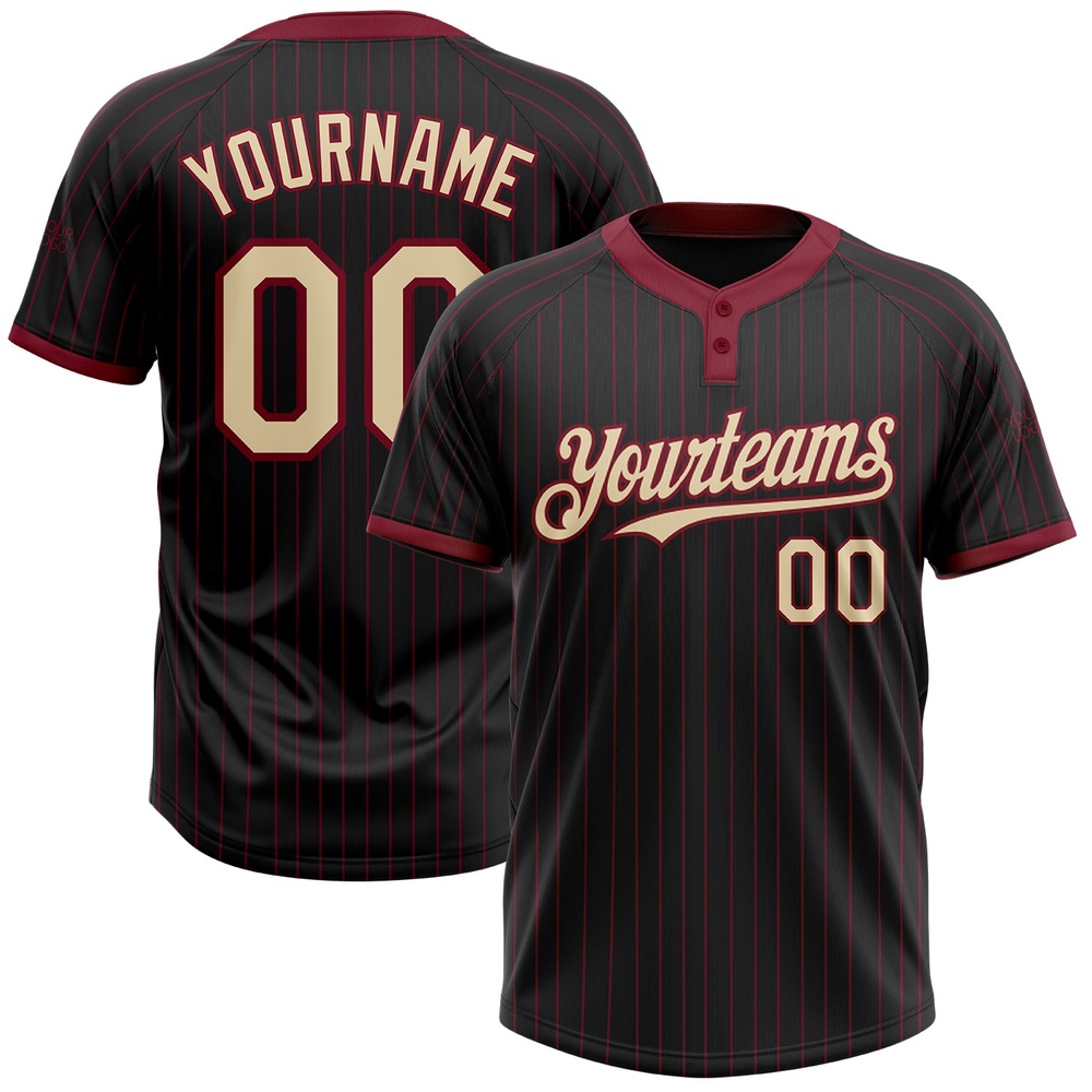 Black Crimson Pinstripe Cream Two Button Unisex Softball Jersey, Custom Team Softball Jersey