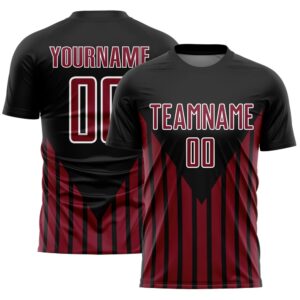 Black Crimson White Lines Sublimation Soccer Uniform…