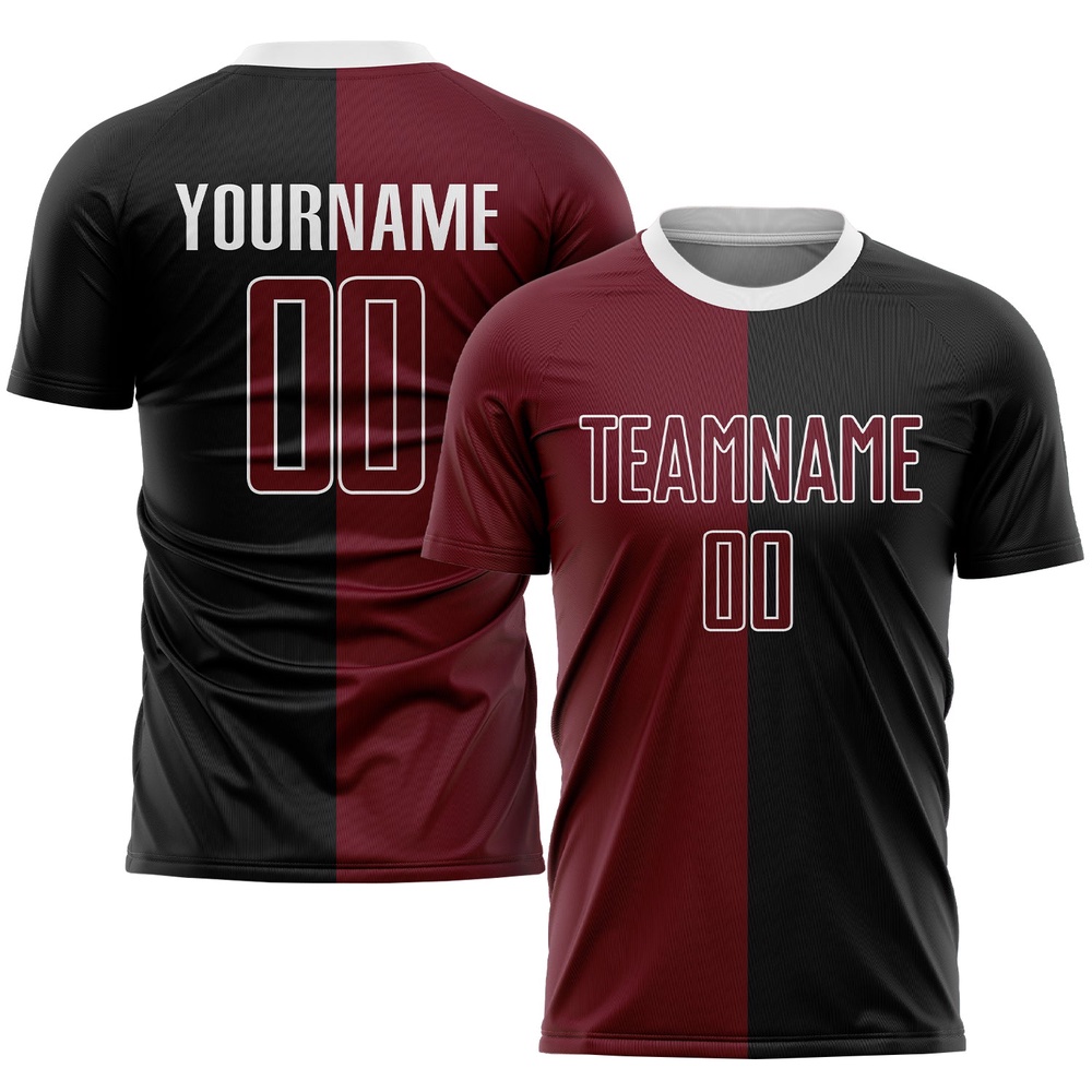 Black Crimson White Sublimation Split Fashion Soccer Uniform Jersey, Custom Team Soccer Jersey Shirt