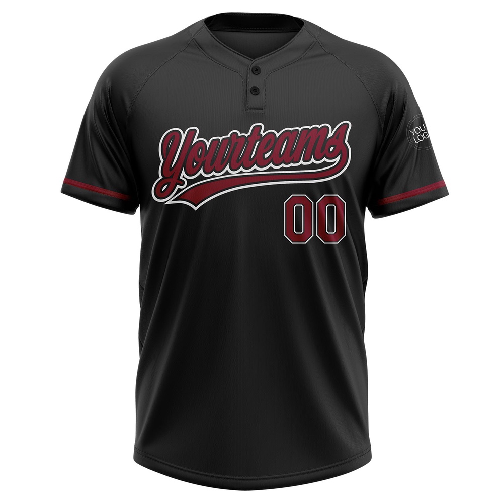 Black Crimson White Two Button Unisex Softball Jersey, Custom Team Softball Jersey