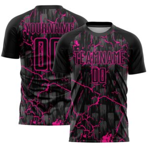 Black Deep Pink Lightning Sublimation Soccer Uniform…