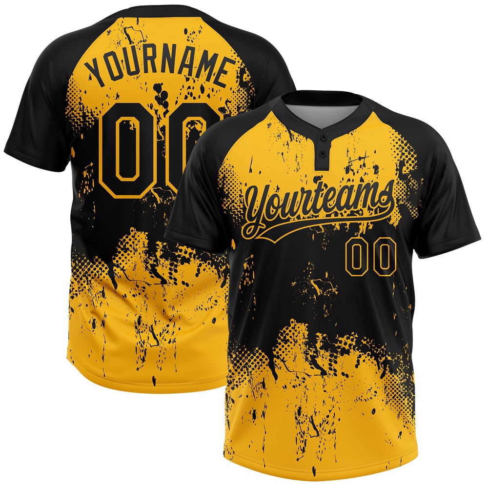Black Gold 3D Pattern Abstract Splatter Grunge Art Two Button Unisex Softball Jersey, Custom Team Softball Jersey Black Gold 3D Pattern Abstract Splatter Grunge Art Two Button Unisex Softball Jersey, Custom Team Softball Jersey