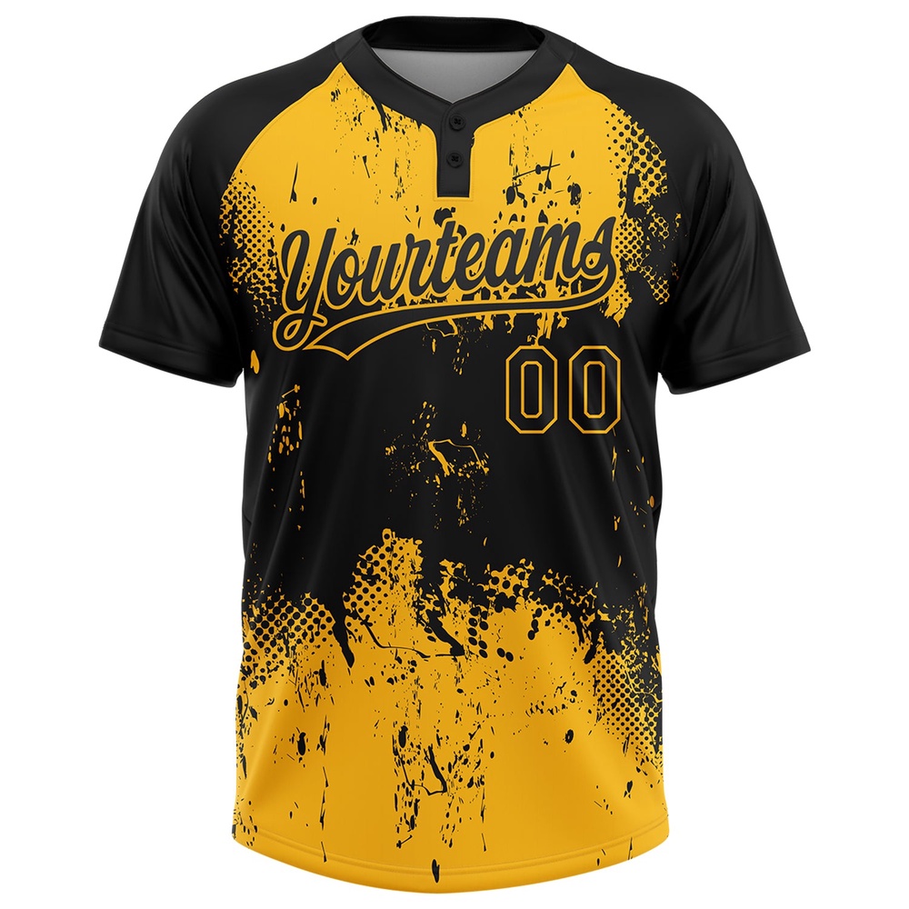 Black Gold 3D Pattern Abstract Splatter Grunge Art Two Button Unisex Softball Jersey, Custom Team Softball Jersey Black Gold 3D Pattern Abstract Splatter Grunge Art Two Button Unisex Softball Jersey, Custom Team Softball Jersey