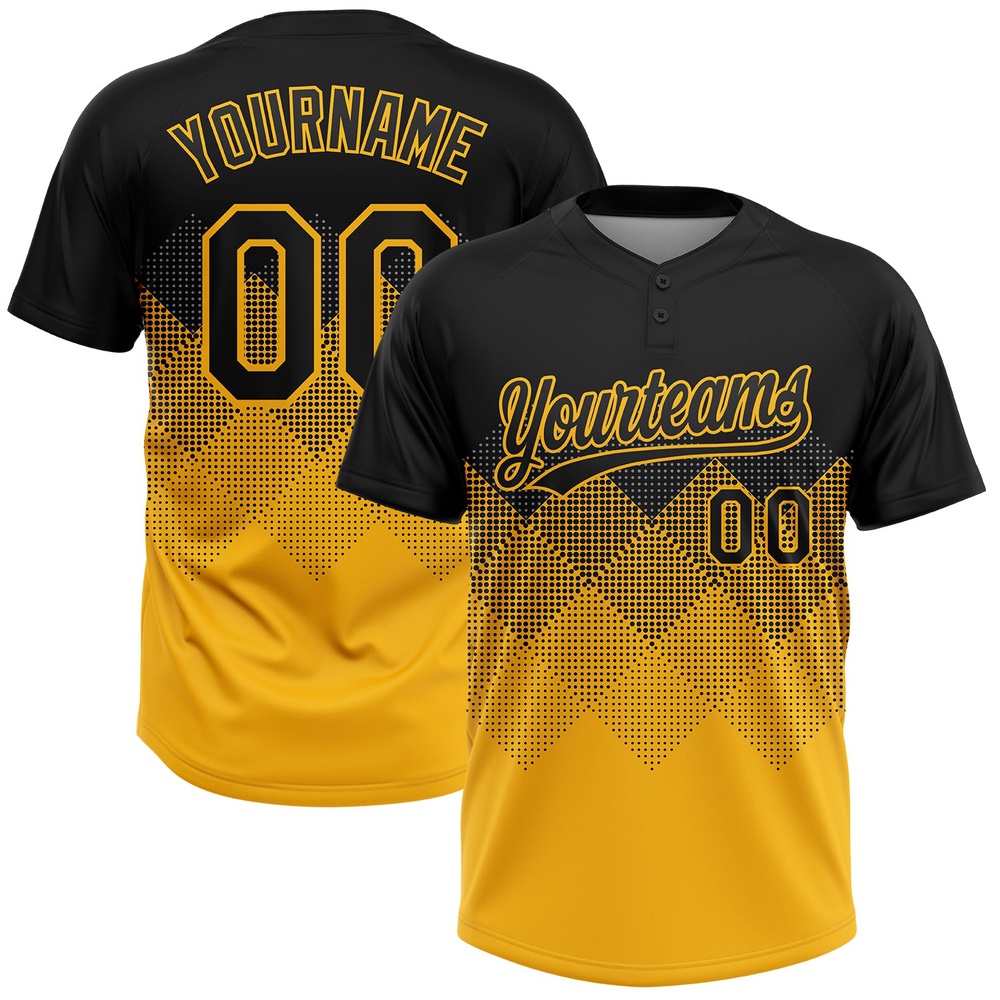 Black Gold 3D Pattern Gradient Square Shapes Two Button Unisex Softball Jersey, Custom Team Softball Jersey Black Gold 3D Pattern Gradient Square Shapes Two Button Unisex Softball Jersey, Custom Team Softball Jersey