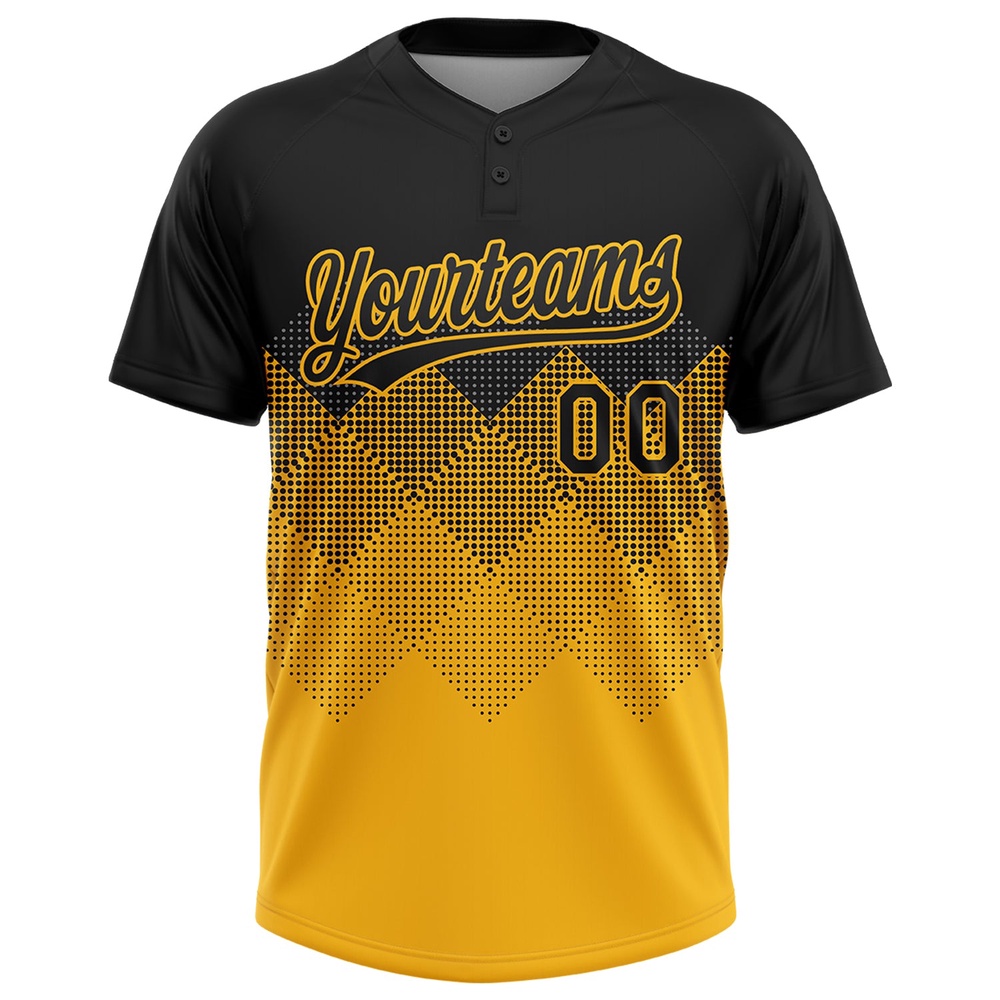 Black Gold 3D Pattern Gradient Square Shapes Two Button Unisex Softball Jersey, Custom Team Softball Jersey Black Gold 3D Pattern Gradient Square Shapes Two Button Unisex Softball Jersey, Custom Team Softball Jersey