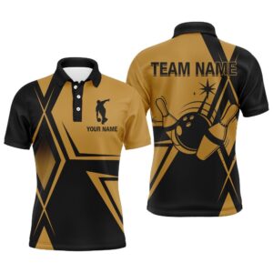 Black&Gold Bowling Polo Shirt For Men Custom…