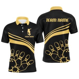 Black&Gold Bowling Polo Shirt For Men Custom…