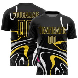 Black Gold Fluid Shapes Sublimation Soccer Uniform…