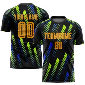 Black Gold Neon Green Sublimation Soccer Uniform…