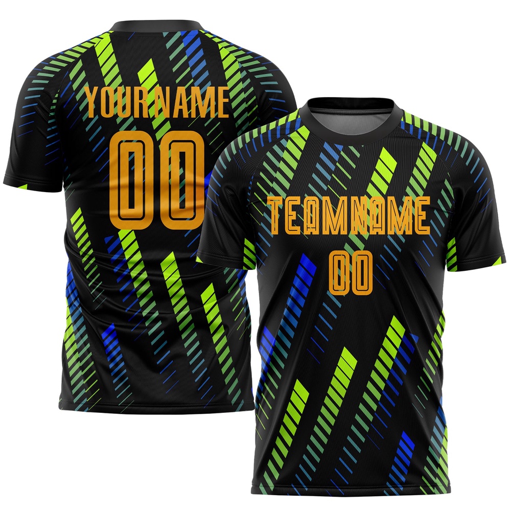 Black Gold Neon Green Sublimation Soccer Uniform Jersey, Custom Team Soccer Jersey Shirt
