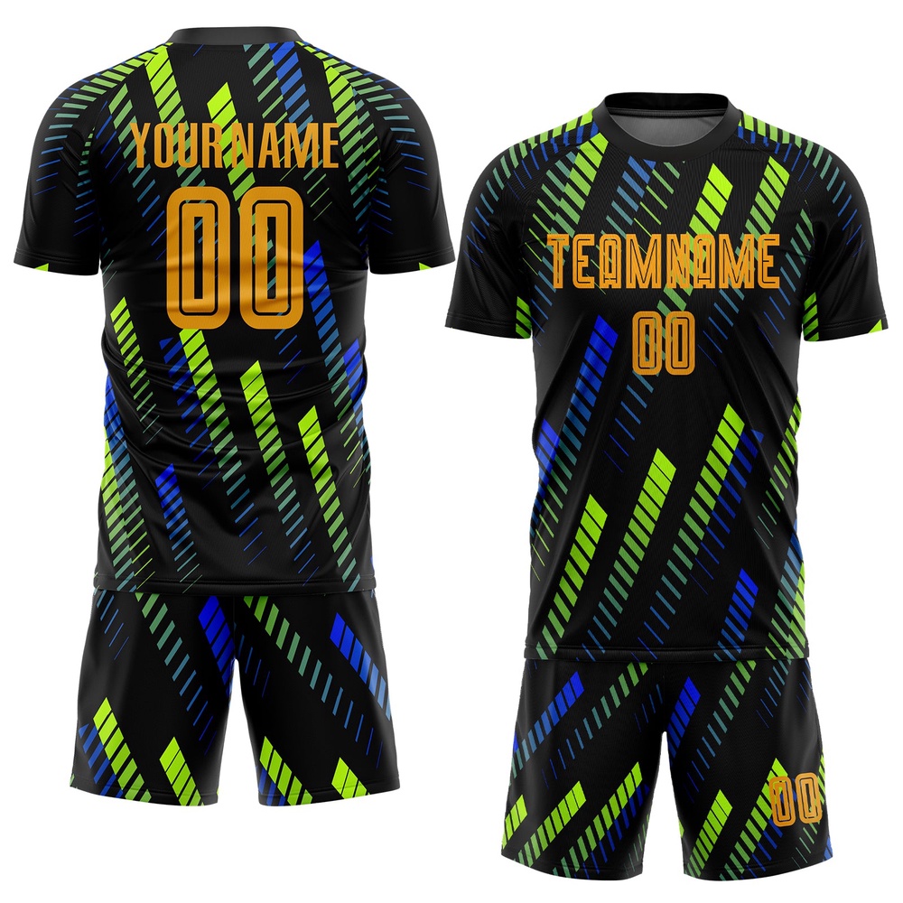 Black Gold Neon Green Sublimation Soccer Uniform Jersey, Custom Team Soccer Jersey Shirt