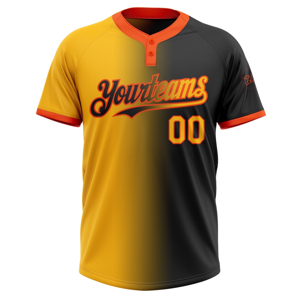 Black Gold Orange Gradient Fashion Two Button Unisex Softball Jersey, Custom Team Softball Jersey