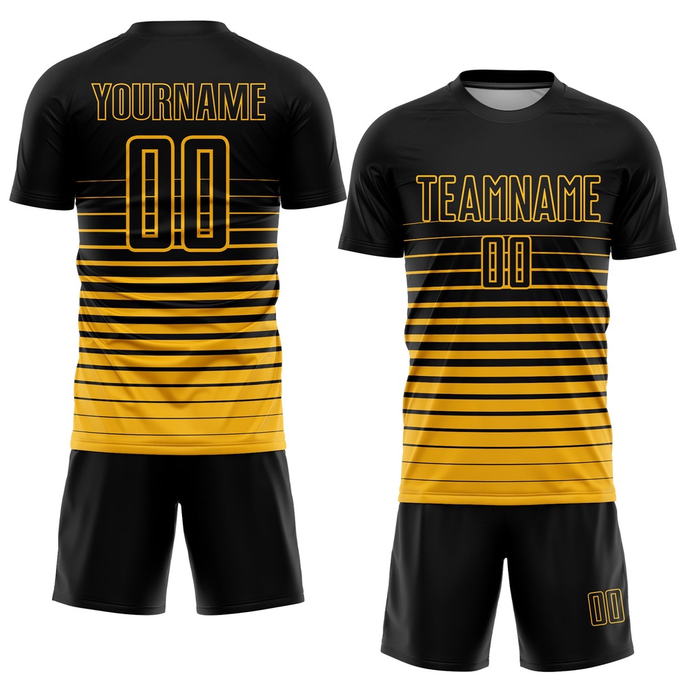 Black Gold Pinstripe Fade Fashion Sublimation Soccer Uniform Jersey, Custom Team Soccer Jersey Shirt Black Gold Pinstripe Fade Fashion Sublimation Soccer Uniform Jersey, Custom Team Soccer Jersey Shirt