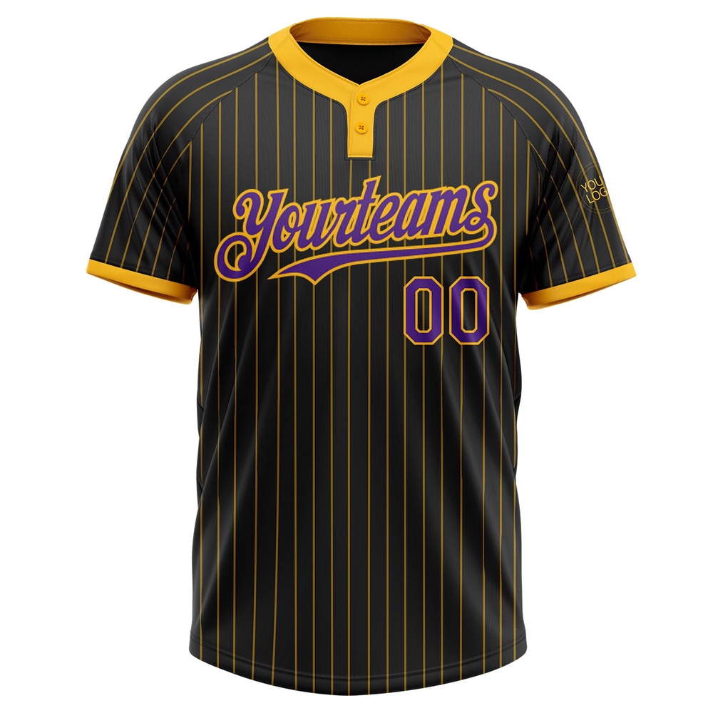 Black Gold Pinstripe Purple Two Button Unisex Softball Jersey, Custom Team Softball Jersey