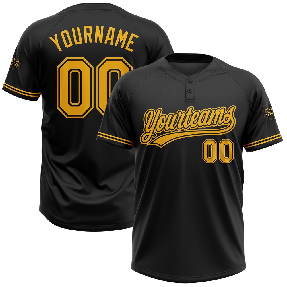 Black Gold Two Button Unisex Softball Jersey, Custom Team Softball Jersey Black Gold Two Button Unisex Softball Jersey, Custom Team Softball Jersey