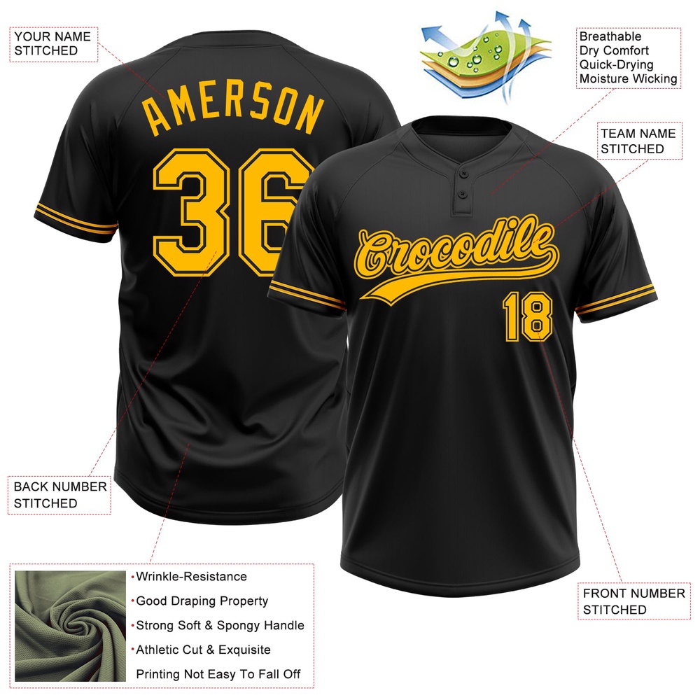 Black Gold Two Button Unisex Softball Jersey, Custom Team Softball Jersey Black Gold Two Button Unisex Softball Jersey, Custom Team Softball Jersey