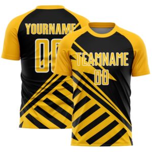 Black Gold White Lines Sublimation Soccer Uniform…
