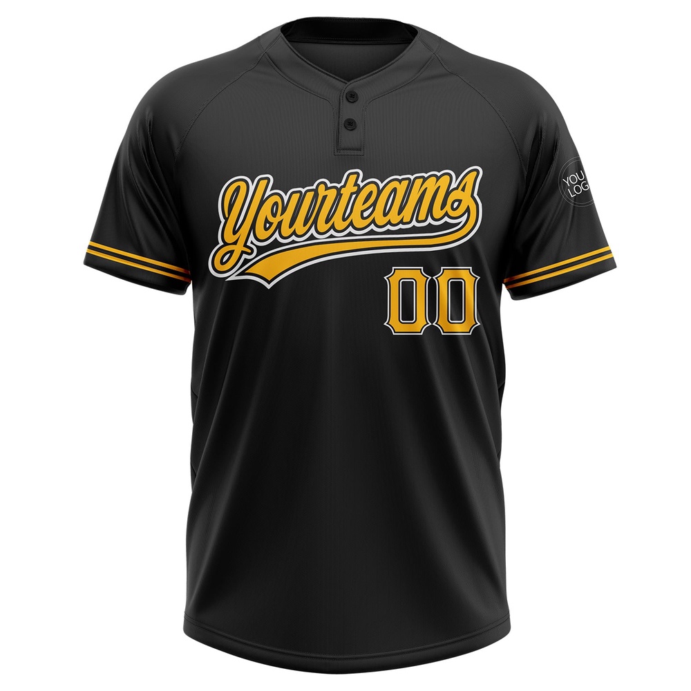 Black Gold White Two Button Unisex Softball Jersey, Custom Team Softball Jersey