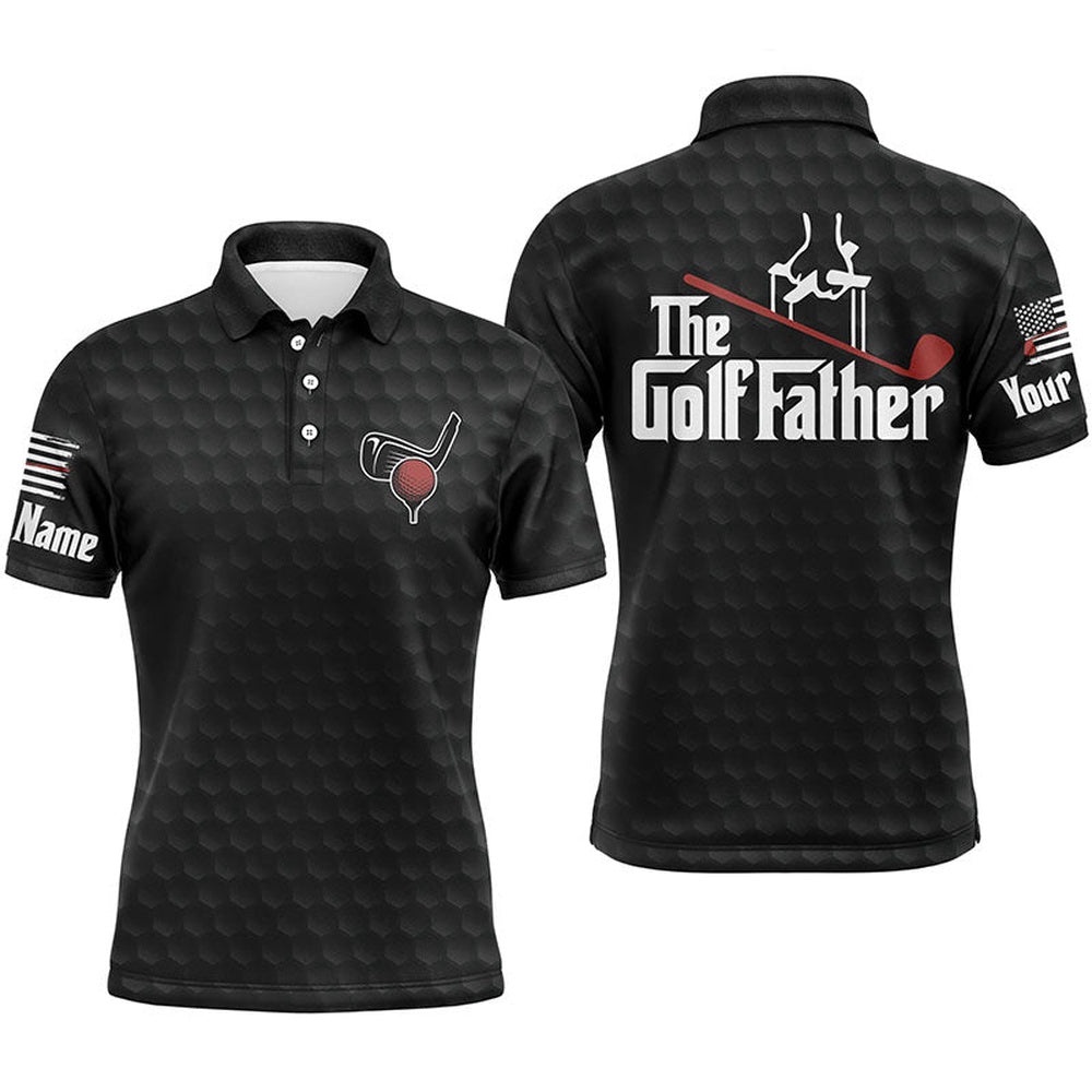 Black Golf Ball Pattern Men’s Golf Polos Shirts Custom Name The Golf Father, Best Golf Gifts For Men, Golf Polo Shirt, Golf Shirts