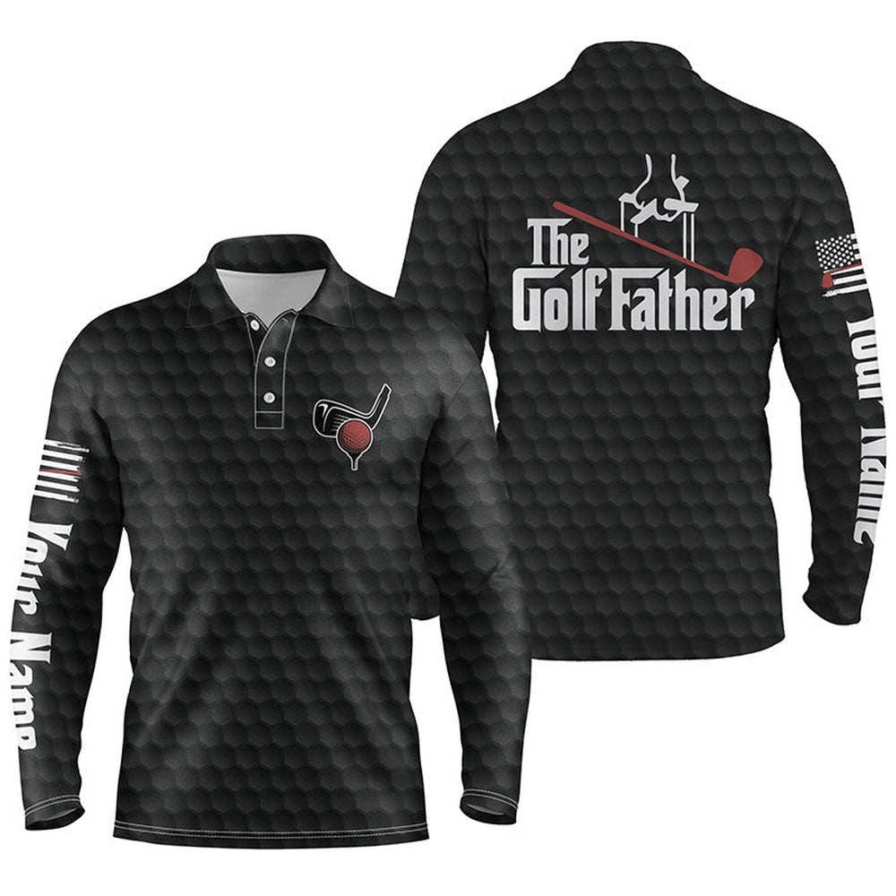 Black Golf Ball Pattern Men’s Golf Polos Shirts Custom Name The Golf Father, Best Golf Gifts For Men, Golf Polo Shirt, Golf Shirts