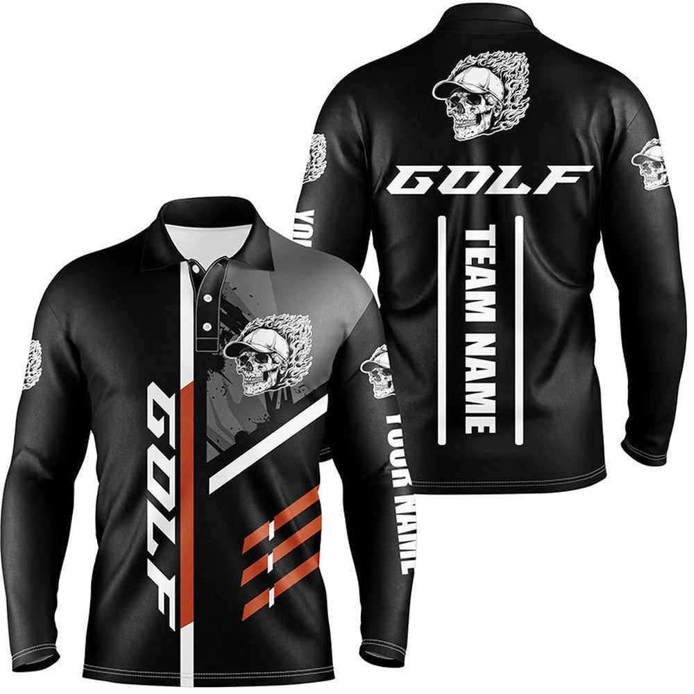 Black Golf Skull Men’s Golf Polo Shirt Custom Golf Attire For Men For Team Golfer, Golf Polo Shirt, Golf Shirts