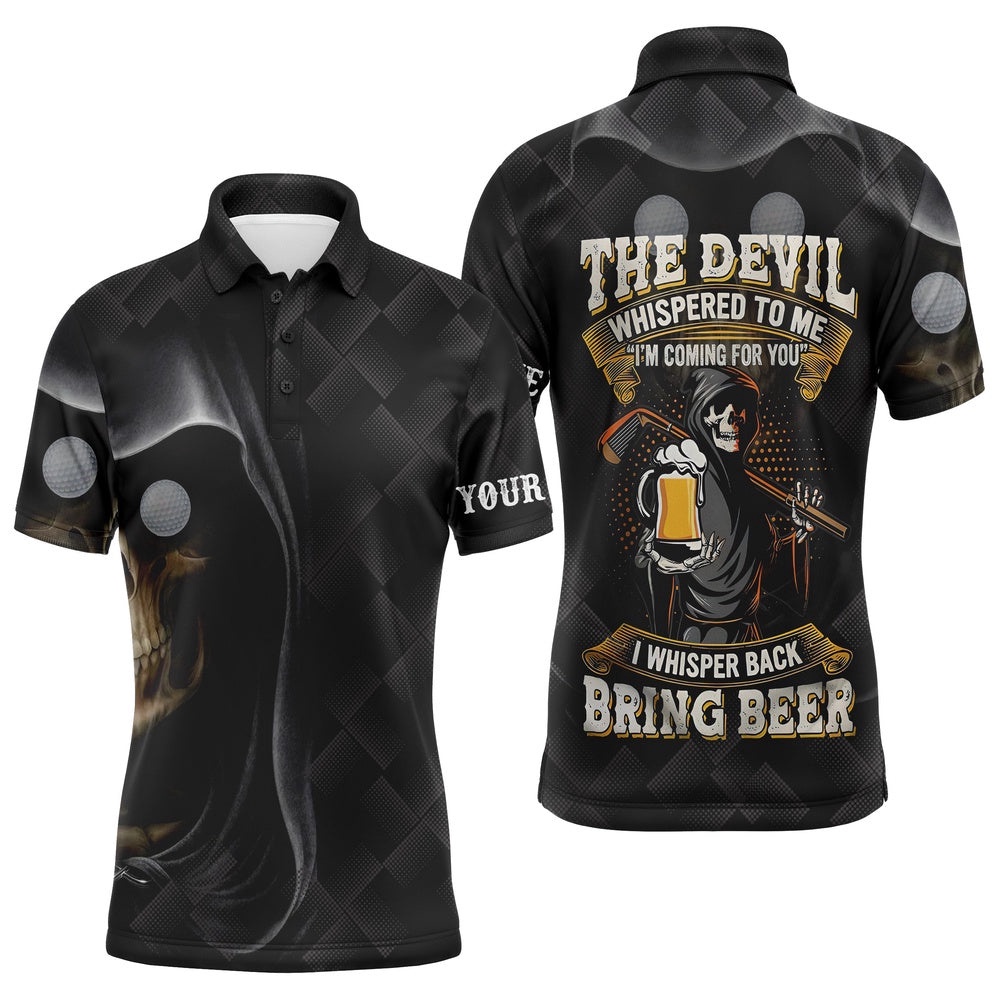 Black Golf Skull Reaper Men Golf Polo Shirts Custom Name The Devil Whispered To Me, Golf Beer Shirt, Golf Polo Shirt, Golf Shirts