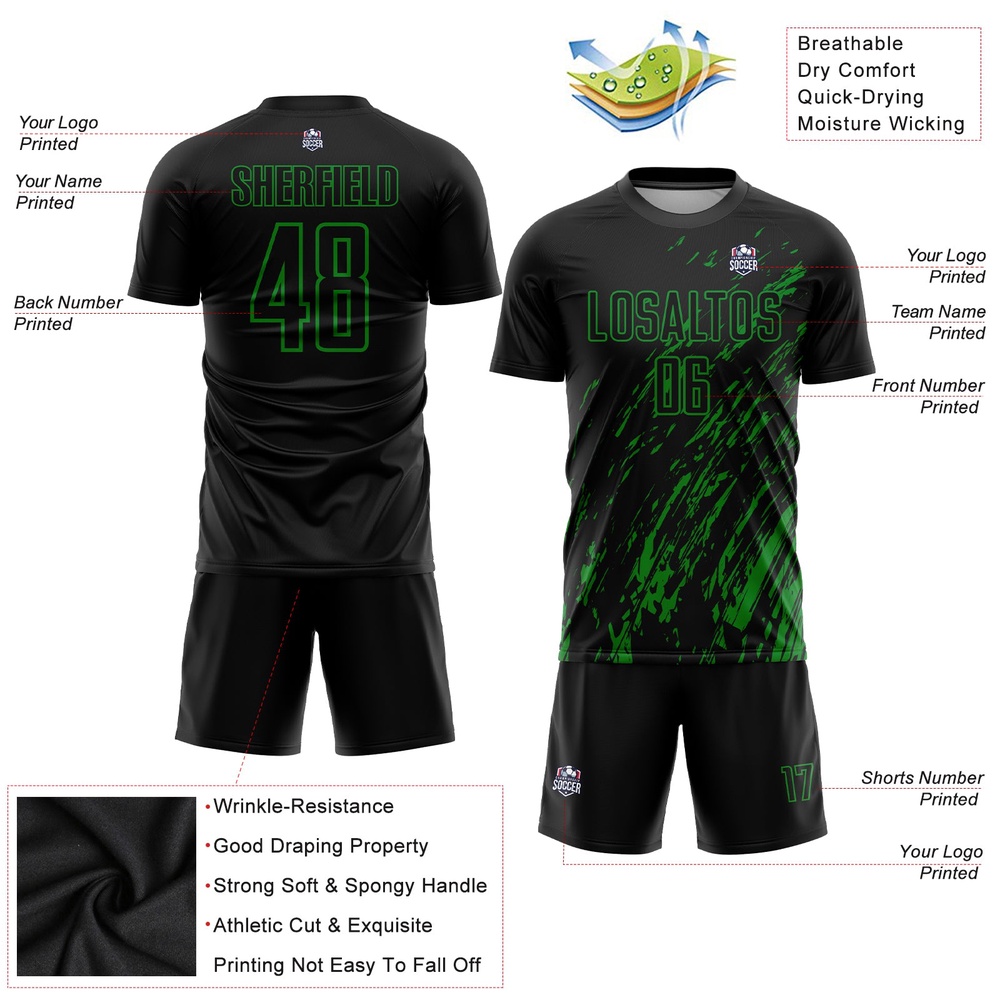Black Grass Green Sublimation Soccer Uniform Jersey, Custom Team Soccer Jersey Shirt