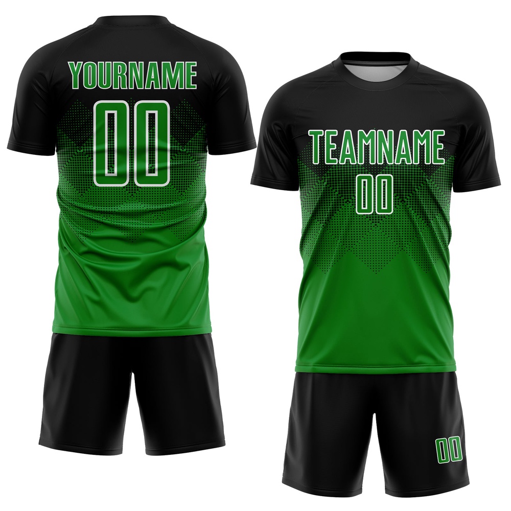 Black Grass Green White Sublimation Soccer Uniform Jersey, Custom Team Soccer Jersey Shirt