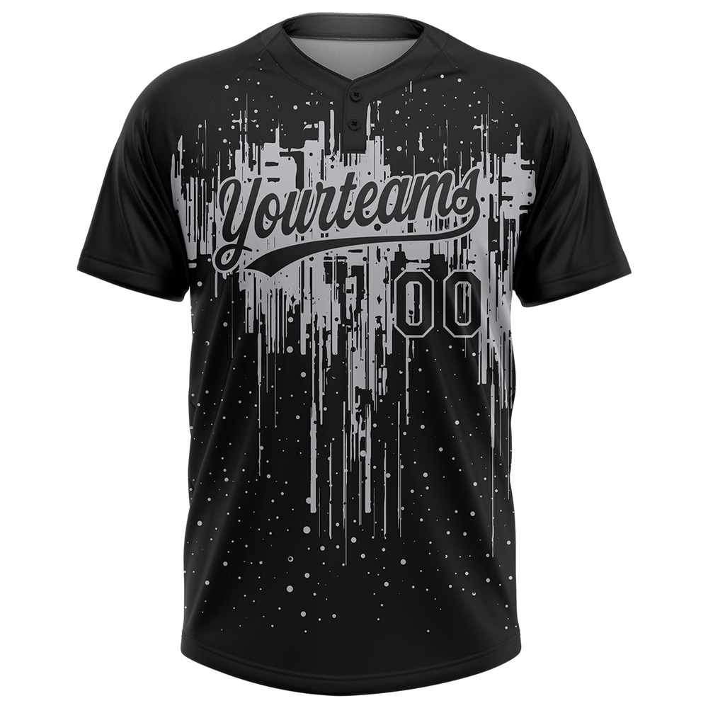 Black Gray 3D Pattern Dripping Splatter Art Two Button Unisex Softball Jersey, Custom Team Softball Jersey