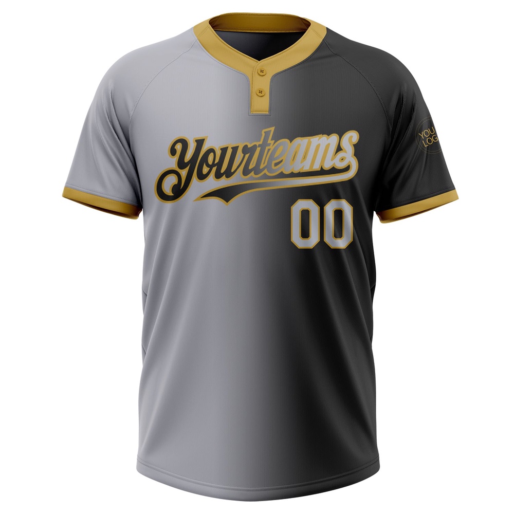 Black Gray Old Gold Gradient Fashion Two Button Unisex Softball Jersey, Custom Team Softball Jersey Black Gray Old Gold Gradient Fashion Two Button Unisex Softball Jersey, Custom Team Softball Jersey