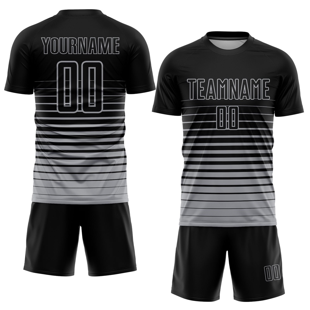 Black Gray Pinstripe Fade Fashion Sublimation Soccer Uniform Jersey, Custom Team Soccer Jersey Shirt