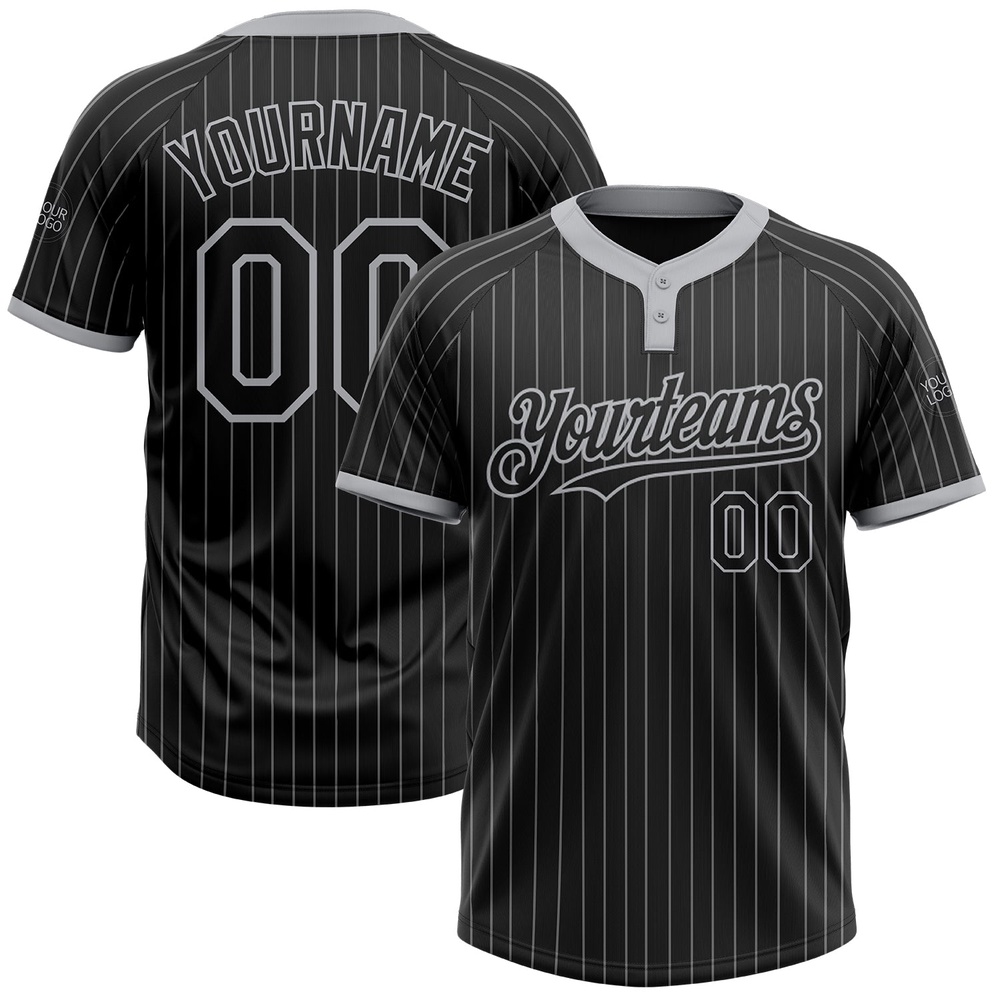 Black Gray Pinstripe Gray Two Button Unisex Softball Jersey, Custom Team Softball Jersey Black Gray Pinstripe Gray Two Button Unisex Softball Jersey, Custom Team Softball Jersey