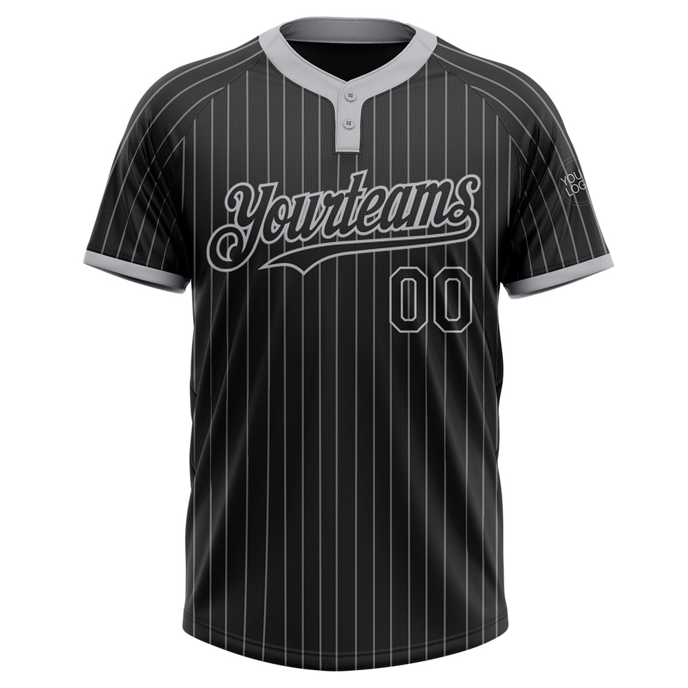 Black Gray Pinstripe Gray Two Button Unisex Softball Jersey, Custom Team Softball Jersey Black Gray Pinstripe Gray Two Button Unisex Softball Jersey, Custom Team Softball Jersey