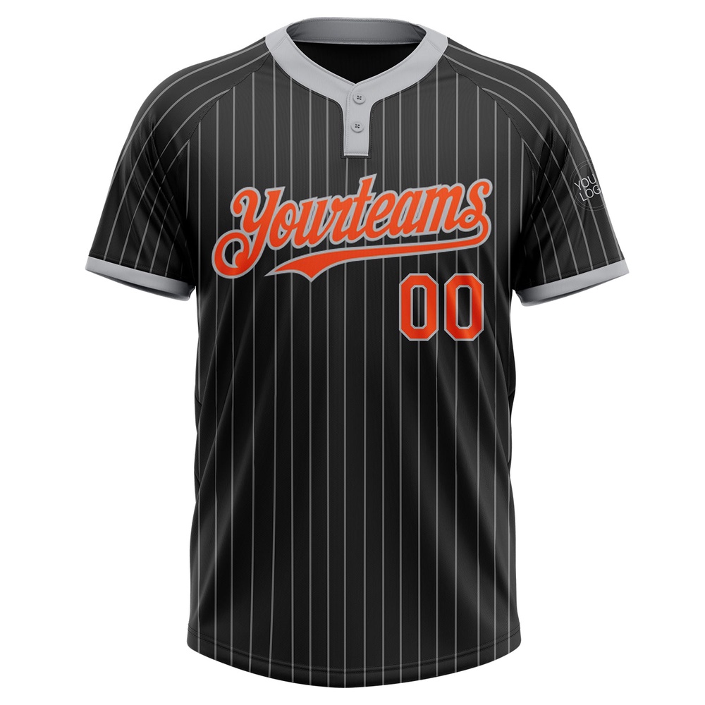 Black Gray Pinstripe Orange Two Button Unisex Softball Jersey, Custom Team Softball Jersey Black Gray Pinstripe Orange Two Button Unisex Softball Jersey, Custom Team Softball Jersey