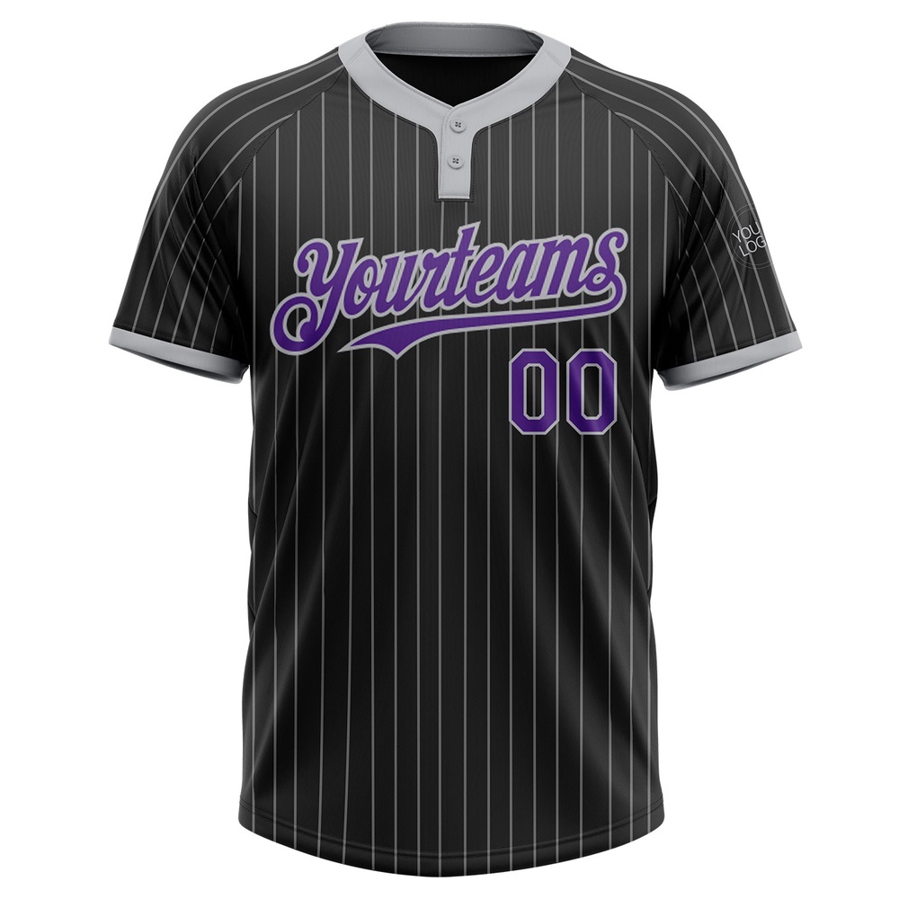 Black Gray Pinstripe Purple Two Button Unisex Softball Jersey, Custom Team Softball Jersey