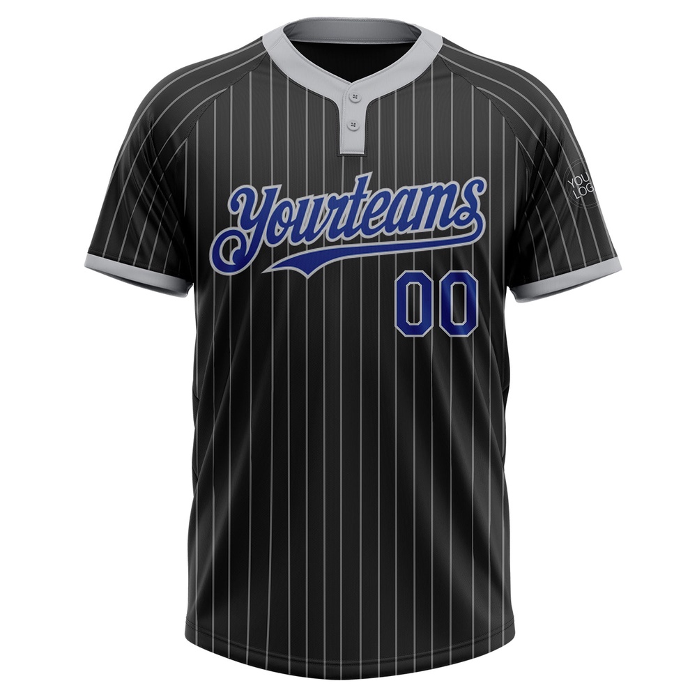 Black Gray Pinstripe Royal Two Button Unisex Softball Jersey, Custom Team Softball Jersey Black Gray Pinstripe Royal Two Button Unisex Softball Jersey, Custom Team Softball Jersey