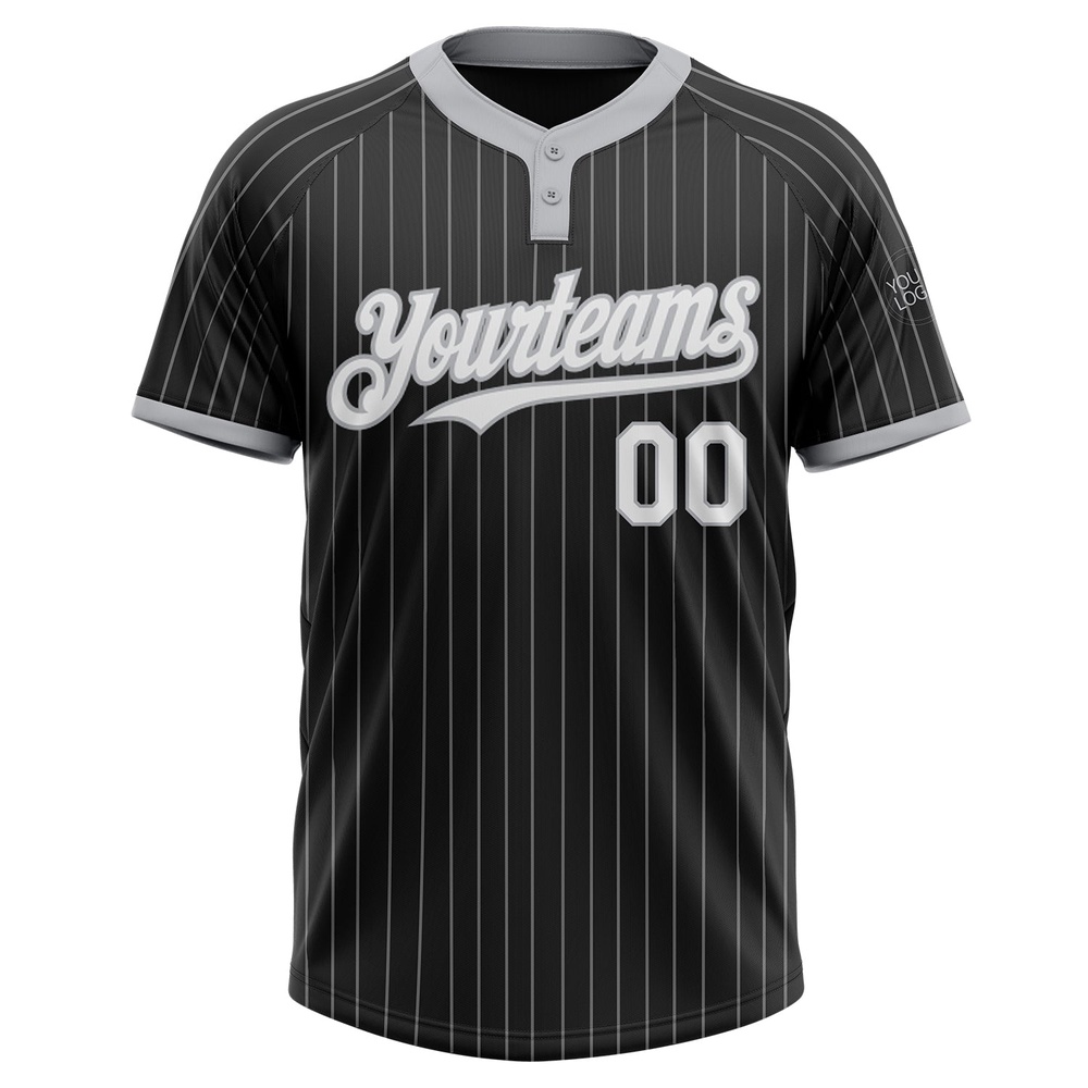 Black Gray Pinstripe White Two Button Unisex Softball Jersey, Custom Team Softball Jersey Black Gray Pinstripe White Two Button Unisex Softball Jersey, Custom Team Softball Jersey