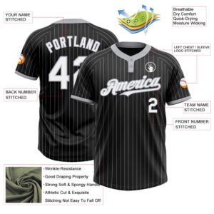 Black Gray Pinstripe White Two Button Unisex Softball Jersey Custom Team Softball Jersey 3 seljan.jpg