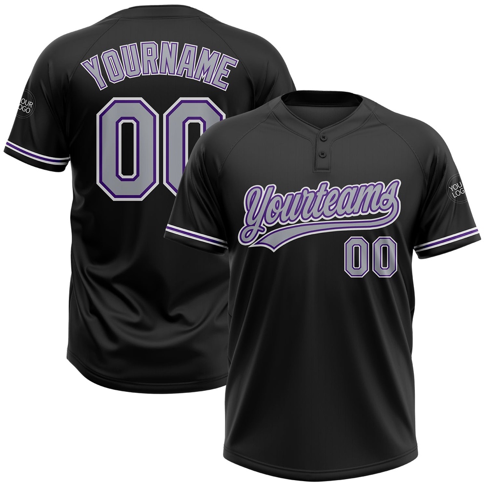 Black Gray Purple Two Button Unisex Softball Jersey, Custom Team Softball Jersey Black Gray Purple Two Button Unisex Softball Jersey, Custom Team Softball Jersey