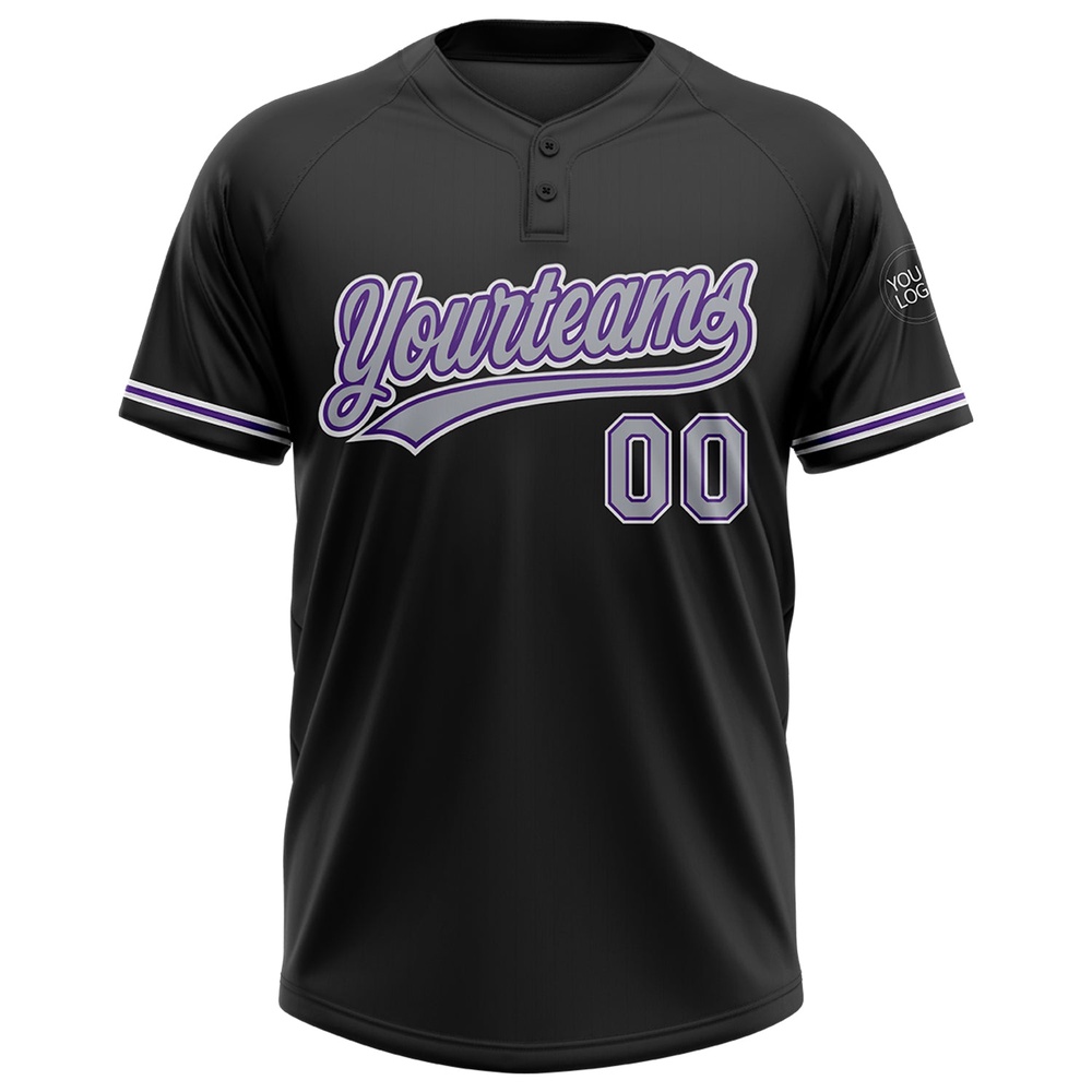 Black Gray Purple Two Button Unisex Softball Jersey, Custom Team Softball Jersey Black Gray Purple Two Button Unisex Softball Jersey, Custom Team Softball Jersey