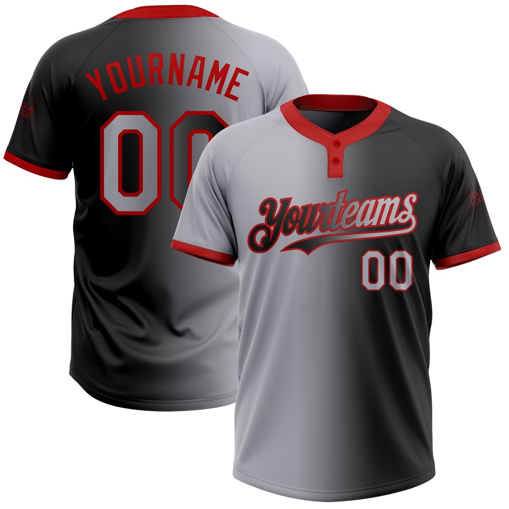 Black Gray Red Gradient Fashion Two Button Unisex Softball Jersey, Custom Team Softball Jersey Black Gray Red Gradient Fashion Two Button Unisex Softball Jersey, Custom Team Softball Jersey