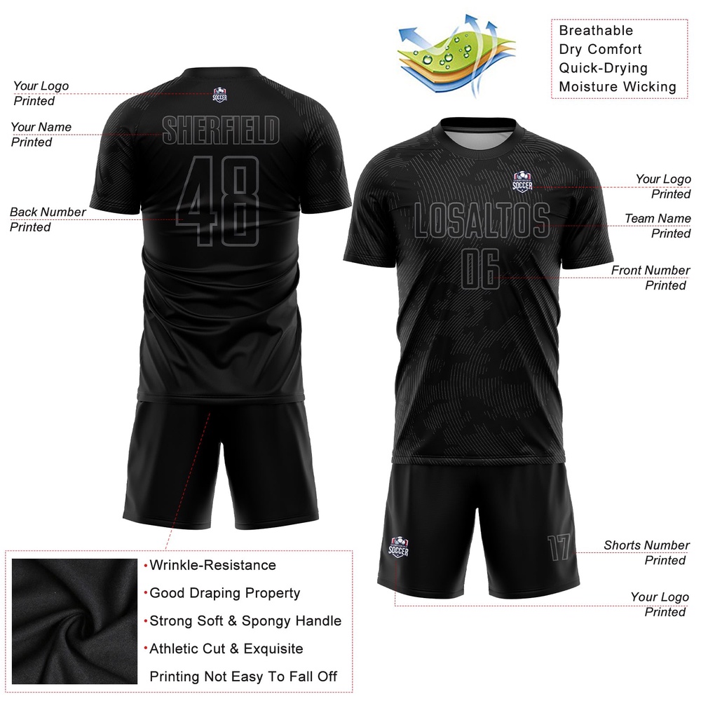 Black Gray Sublimation Soccer Uniform Jersey, Custom Team Soccer Jersey Shirt