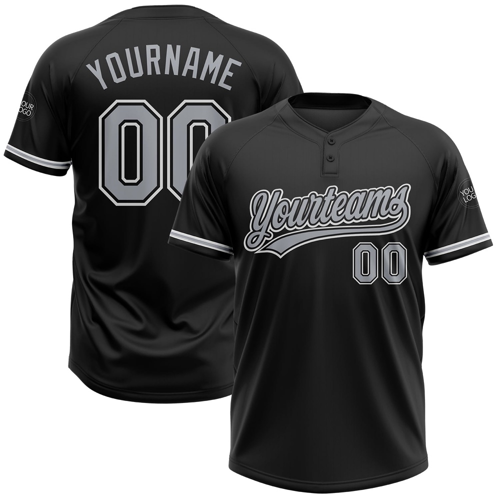 Black Gray White Two Button Unisex Softball Jersey, Custom Team Softball Jersey Black Gray White Two Button Unisex Softball Jersey, Custom Team Softball Jersey