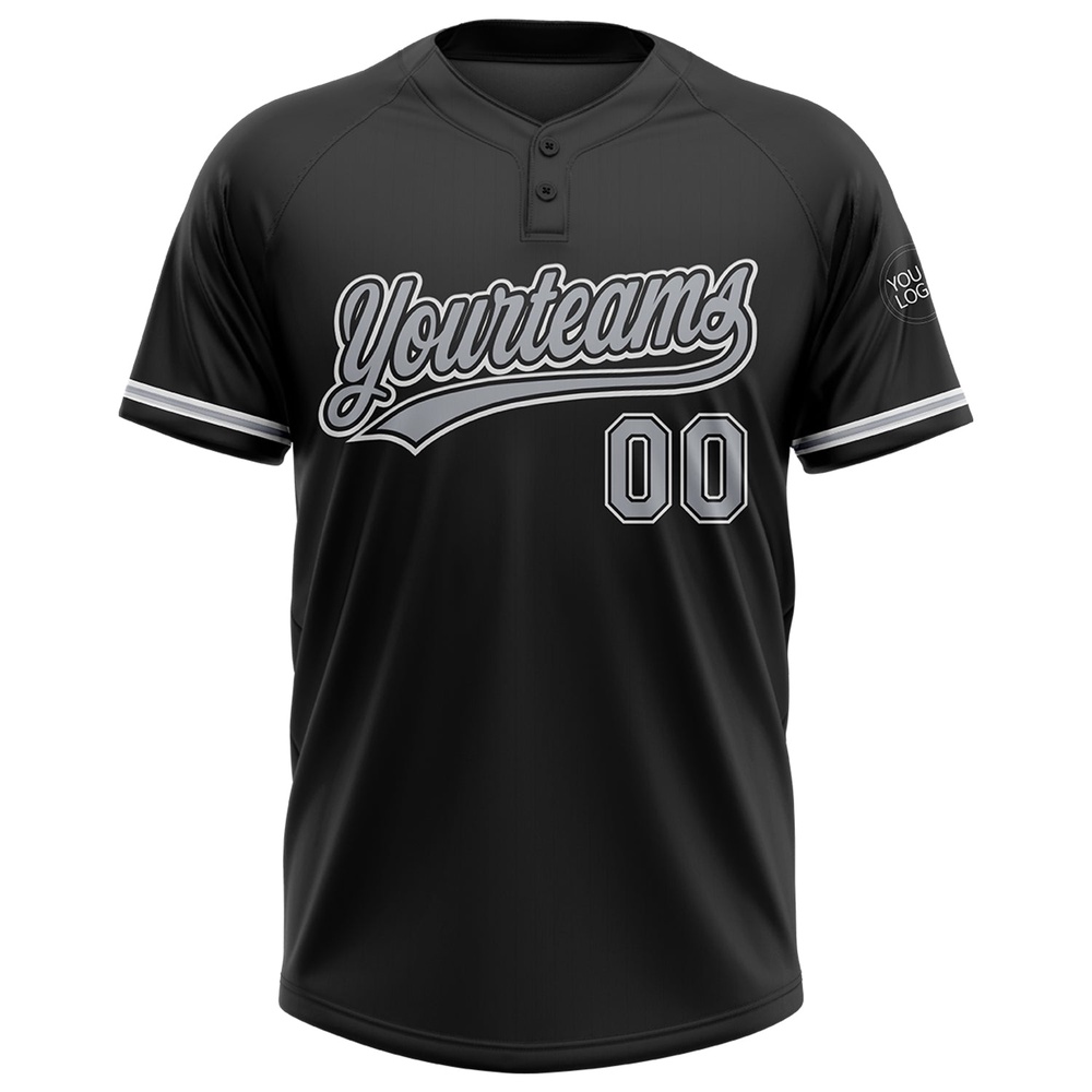Black Gray White Two Button Unisex Softball Jersey, Custom Team Softball Jersey Black Gray White Two Button Unisex Softball Jersey, Custom Team Softball Jersey