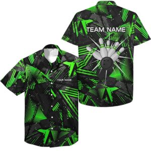 Black Green Camo Bowling Button Hawaiian Shirt,…