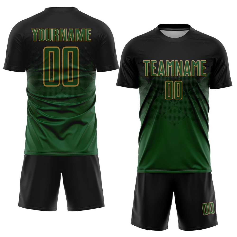 Black Green Old Gold Sublimation Soccer Uniform Jersey, Custom Team Soccer Jersey Shirt