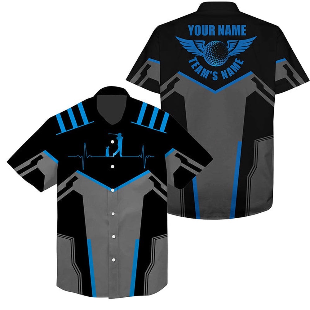 Black Hawaiian Shirt Custom Golf Heartbeat Golf Shirt For Men, Best Golf Gifts Blue, Golf Polo Shirt, Golf Shirts